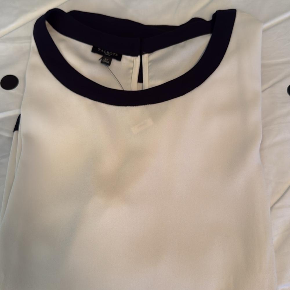 Talbots Cream and Black Top with Button Detail